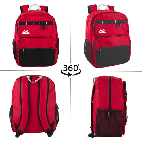 Summit Ridge Travel Backpack for Men and Women, Spacious Work Daypack with Water Bottle Pockets (Red)3