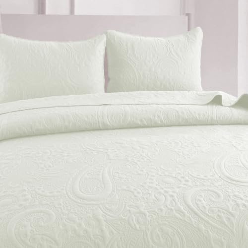 HaraDeco-Colcha Bouti Cama 180, Termosellado Floral Reversible, Cubrecama Fina, Colcha de Verano con 2 Fundas Almohada (Crema Floral, Cama 180)