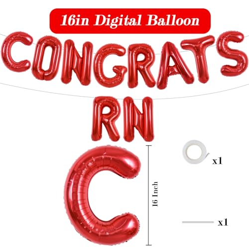 Image of TONIFUL 2026 Nurse Graduation Decorations Red Congrats RN 2026 Balloons 16 Inch RN 2026 Banner Class of 2026 Registered Nurse Balloons Decorations 2026 Nursing Graduation Party Supplies
