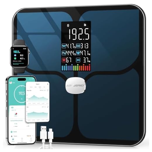 ABLEGRID Body Fat Scale,Digital Smart Bathroom Scale for Body Weight, Large Color Display Screen, 16 Body Composition Metrics BMI, Water Weigh, Heart Rate, Baby Mode, 400lb, Rechargeable