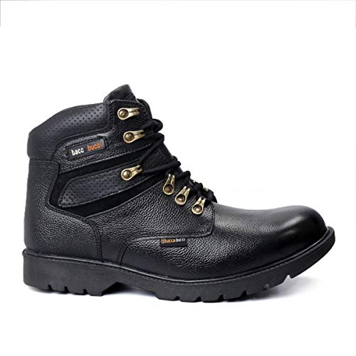 Image of Bacca Bucci Mens 6 inches Premium Steel Toe Cap Real Grain Leather Outdoor Laceup Boots /Warranted Qualtiy & Durable Boot