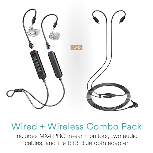 Image of MEE audio MX4 PRO Musicians' in-Ear Monitors Wired + Wireless Combo Pack: Includes MX4 PRO Quad-Driver Hybrid IEMs, 2 Cables, and Hi-Res Bluetooth Audio Adapter w /aptX, LDAC, & Headset (Clear)