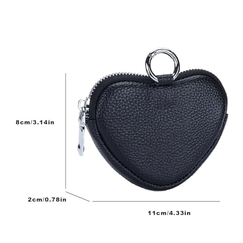 Heart-Shaped Coin Wallet Genuine Leather Coin Purse Cute Leather Wallet For Women Mini Leather Zipper Storage Bag For Women (black)2