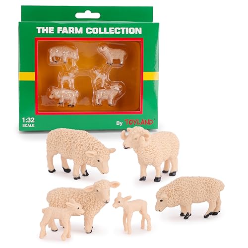 Toyland® - Lot de 6 Figurines d'animaux de Moutons et d'agneaux à l'échelle 1:32 - Collection Ferme - Figurines de Collection