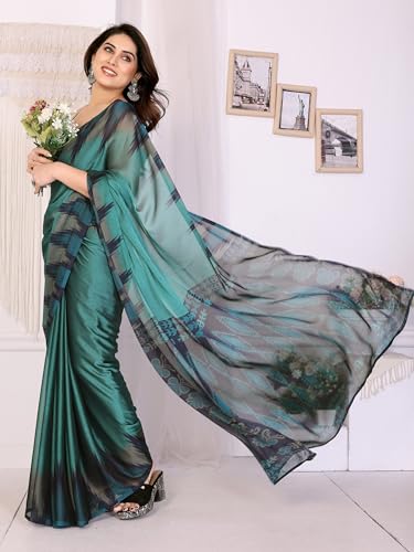 Image of SUPERLAXMI Women's Chiffon Floral Printed Saree with Blouse Piece