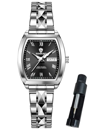 Square Womens Watch Fashion Luxury Elegant Dress Stainless Steel Ladies Wrist Watches for Female Day Date Waterproof Luminous