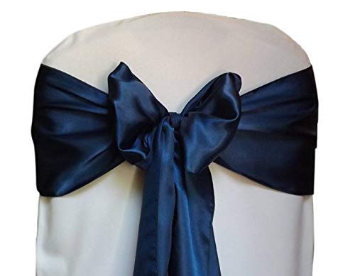 STANLE TRANDS New Satin Polyester Chair Sashes   Bow for Decorative of Wedding Party Birthday Venue Reception for All Events Decoration (10, Navy Blue)