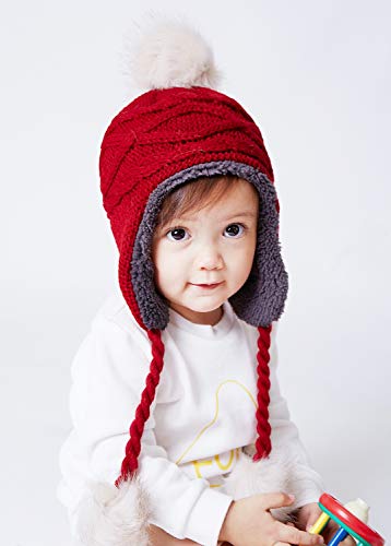 Home Prefer Girls Sherpa Earflaps Hat Kids Winter Hat Beanie Fuzzy Peruvian Hat Baby Toddler Girls Pom Beanie2