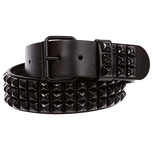 Three Row of Punk Rock Star Metal Black Studded Leather Belt3