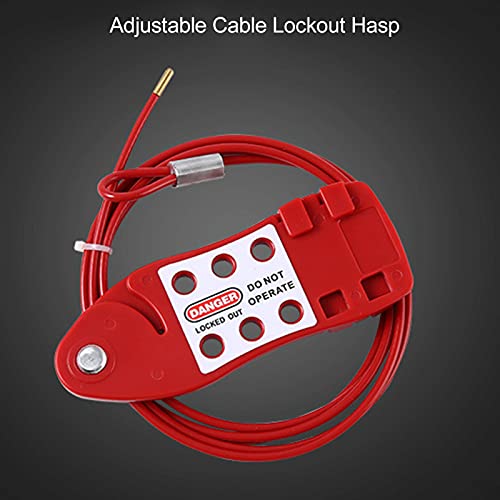 Image of Cable Lockout Hasp, Fish Shaped, Toolbox kit, for Lock Out Tag Out Stations, Red, Adjustable Cable Diameter 4mm /0.16in Length 2m /6.6ft