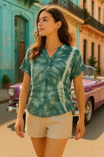 Image of Maaesa Women Handcrafted Tie & Dye Rayon Top | Regular Fit|Lightweight & Breathable Fabric | Casual Wear & Office Wear