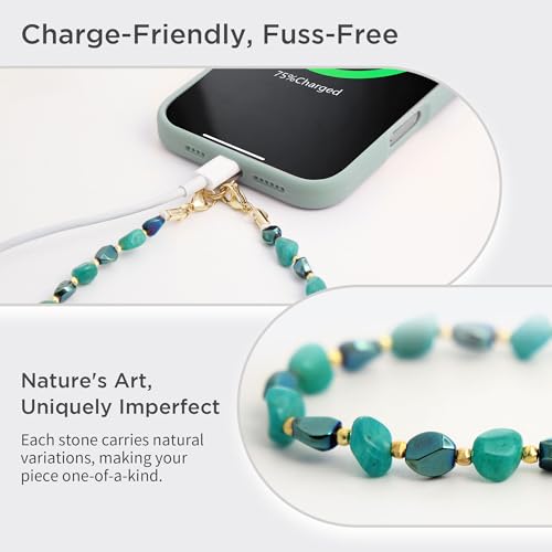 Image of POSADINA Natural Stone Phone Charm, Beaded Healing Phone Wrist Strap, Handmade Cellphone Chain Lanyard with Tether Tab