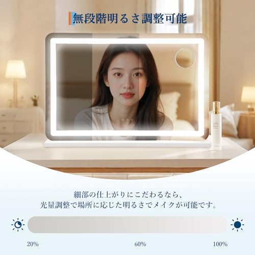 ガービー(Garvee) 女優ミラー ハリウッドミラー 卓上鏡 化粧鏡 3色調色 無段階調光 LED付き ライト付き 壁掛け 10倍拡大鏡付き 滑り止め USB Type-Cポート搭載(61x51cm) の商品画像 3