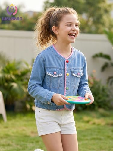 Image of WELAKEN Print Denim Jacket for Girls & Kids II Little Girl's Button Down Crop Jean Jacket Coat