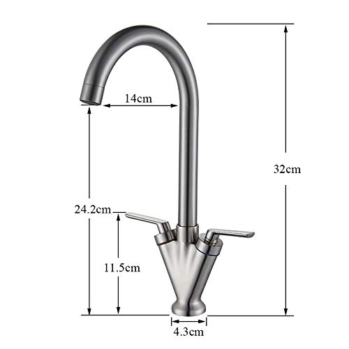 Rubinetto per lavello da cucina per bar Agriturismo commerciale, rubinetti per lavello da cucina per bagno, rubinetti per lavabo da cucina a doppia maniglia in nichel spazzolato, miscelatore per acqua