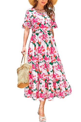 Image of STYLEWORD Womens Summer Casual Short Sleeve Flowy Midi Beach Dress