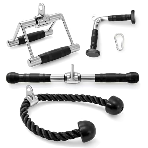 GYMAX 4-teiliges Trizeps-Kabelzug Nach Unten Drücken, Seilzug Fitness Zubehör mit Trizepsseil, gerade drehbare Stange, Doppel-D-Griff & V-förmiger Griff, Trizepstrainer für Gym & Zuhause GYMAX 4-teiliges Trizeps-Kabelzug Nach Unten Drücken, Seilzug Fitness Zubehör mit Trizepsseil, gerade drehbare Stange, Doppel-D-Griff & V-förmiger Griff, Trizepstrainer für Gym & Zuhause
