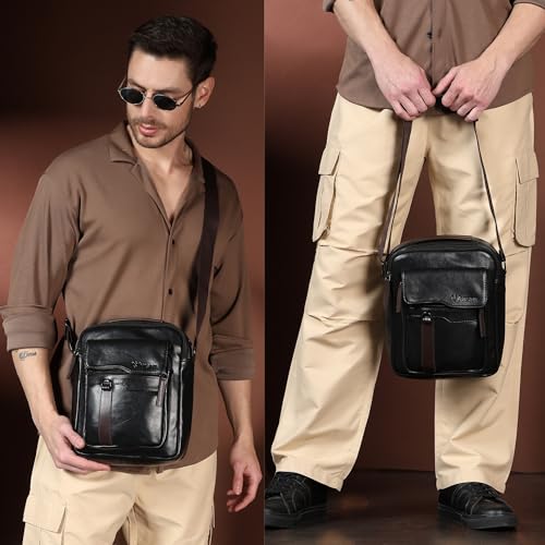 Image of VISMIINTREND Leather Sling Bag for Men Travel | Side Shoulder Messenger Bag for Man | Fits 10 inch ipad | Corporate Gifts for Men | Birthday Gift for Husband /Father | Premium
