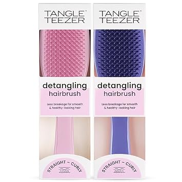 Tangle Teezer Ultimate Detangler Brush Duo، فرشاة شعر جافة ورطبة، تقضي على العقد وتقلل من الكسر لجميع أنواع الشعر، وردة الورد والأرجواني الليلكي