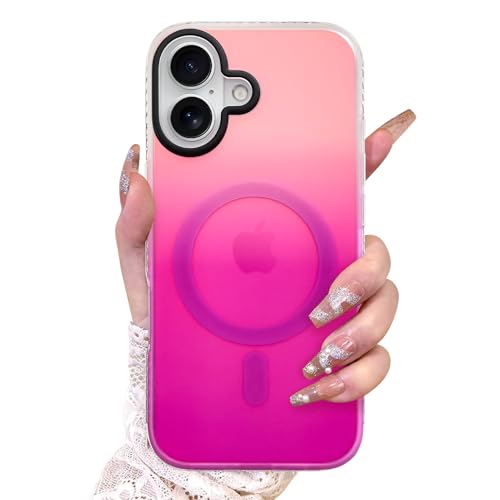 Image of AIGOMARA Magnetic Case for iPhone 17, Compatible with Magsafe, Fluorescent Iridescent Case for Women Girls, Shockproof Translucent Matte Protective Cover 6.3 Inch 2025, Pink Purple