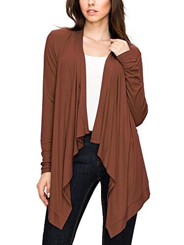 Image of Lock and Love Women's Draped Front Open Asymmetrical Cardigan - Casual Long Sleeve Lightweight Duster