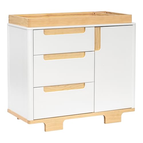 Image of Babyletto Yuzu 3-Drawer Dresser with Over 10-inch Drawer Extension in White and Natural, Greenguard Gold Certified