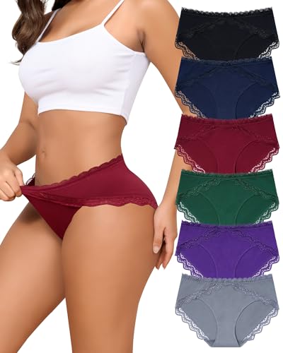 LEVAO Cotton Underwear for Women Lace Cut Out Bikini Panties Stretch Ladies Cheeky Briefs 6 Pack S-XXL
