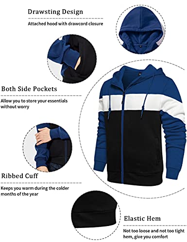 DUOFIER Men's Hoodies Zip Front Sweatshirt Color Blocking Hooded3