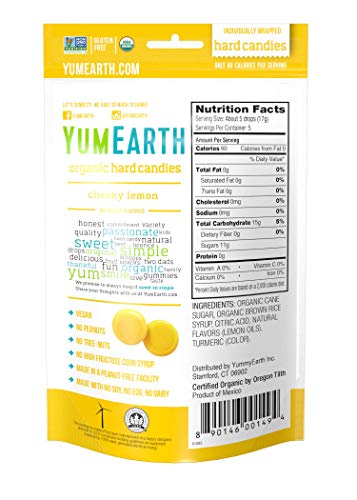 Yum Earth - Organic Candy Drops Gluten Free Cheeky Lemon Flavor - 3.3 Oz. (93.5G).Pack Of 2 #TOP1
