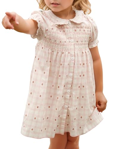 Baby Girls Long Sleeve Smocking Clothing Toddler Fall Floral Smocked Dress Vintage Dresses for Christmas Birthday Holiday