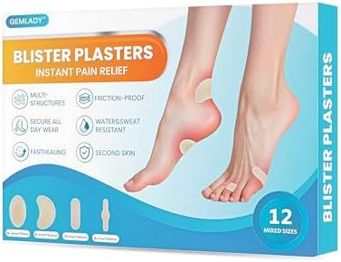 Blister Bandages for Feet, Hydrocolloid Bandages for Blister Prevention & Recovery, Waterproof Gel Blister Pads for Foot,Toe,Heel - Travel Essentials, Variety Pack, 17.2/20.2/37.2/42.2 mm (Pack of 12)