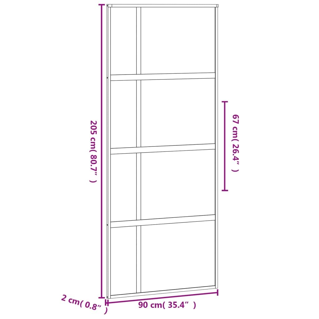 Homgoday Puerta corredera negra de vidrio templado y aluminio, 90 x 205 cm, puerta corredera de granero, puerta corredera para el hogar, interior, material de construcción, ferretería