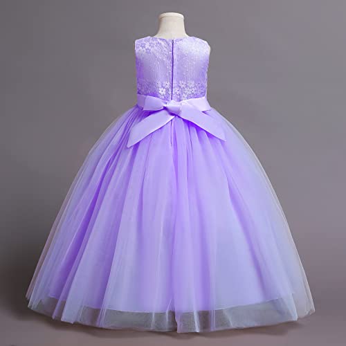 Flower Girl Lace Dress For Kids Wedding Bridesmaid Pageant Party Formal Long Maxi Gown Big Little Princess First Communion Birthday Prom Beaded Butterfly Tulle Dresses Purple - Flower 6-7 Years #TOP5