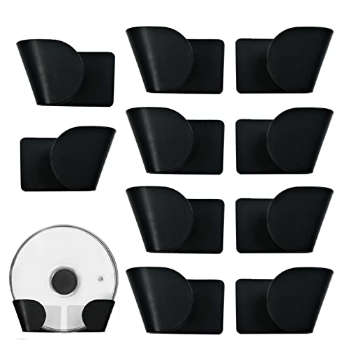 Selbstklebender Topfdeckel, 5 Paar Pfannendeckel Halterung, Plastik, Wandmontierter, Deckelhalter Wand Schwarz, Topfdeckel Wandhalterung, Wandmontage für Hause Küche (Schwarz) Cover
