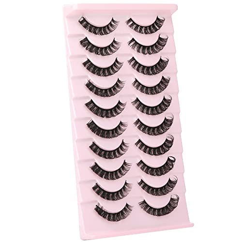 Wiwoseo False Eyelashes Russian Strip Lashes D Curly Faux Mink Lashes Wispy Fluffy Volume Russian Lashes 3D Effect Fake Eyelashes 10 Pairs Pack #TOP29
