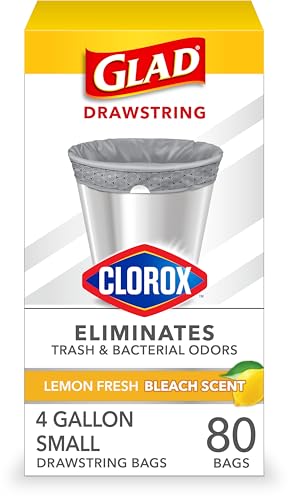 Image of Glad Small Trash Bags 4 Gallon, Lemon Fresh Bleach Garbage Bags, Odor Resistant with Drawstring, 80 Count