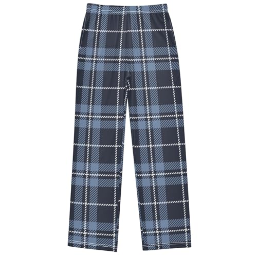 Boy's Pants Dark Blue White Modern Plaid Jogger Pants Elastic Waist Long Bottoms Trousers with Pockets 6-14 Years