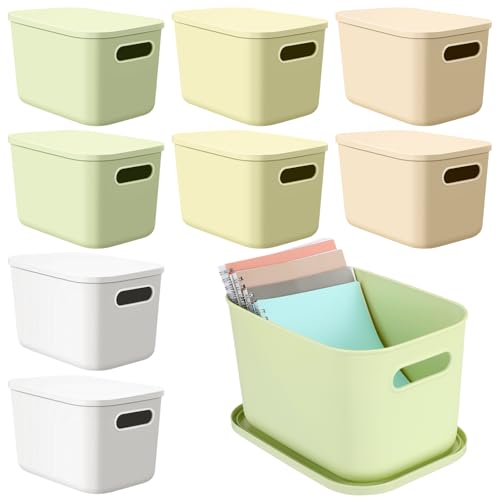 Hoolerry 8 Pcs Colorful Storage Bins with Lids and Handle Plastic...