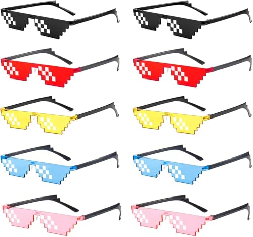 Image of STORE 2508 Pixelated Thug Life Party glasses Gangster Gangsta Life Funny Novelty Shades, Photo Props Unisex Sunglasses Eyeglasses