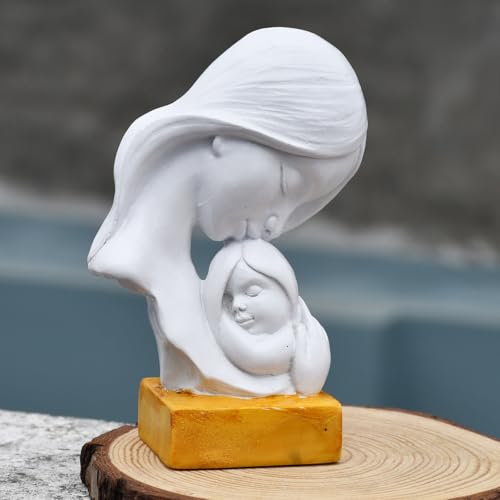 Image of Saugat Traders Resin Mother Child Statue Showpiece for Home Decor Office Table Decoration - Baby Shower for Mom, to Be Mom Handcrafted Mother Baby Showpiece Gift,5 Cm,10 Cm,White