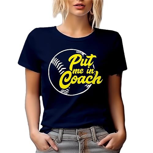 Put Me in Coach. Softball & Baseball Sport Game Graphic Tshirt for Player, Coach, Athlete, Trainer, Director, Friend, Bestfriend, Pitcher, Sporty Dad, Mom Or - Navy Blue T-Shirt, Medium
