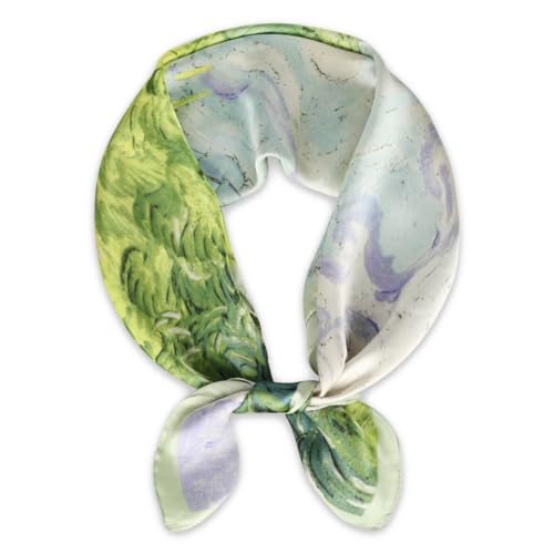 EXTREE Fashion Silky Satin Headscarf for Women Girls: Exquisite Pattern Lightweight Silk Graceful Scarfs 27.5 x 27.5 inches Oil Painting Green Grass