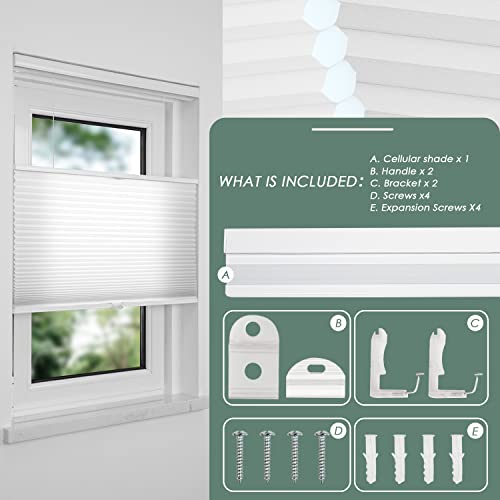 Cordless Top Down Bottom Up Cellular Shades,Light Filtering Honeycomb Blinds Fabric Window Shades White(Light Filtering),35"X72" #TOP4