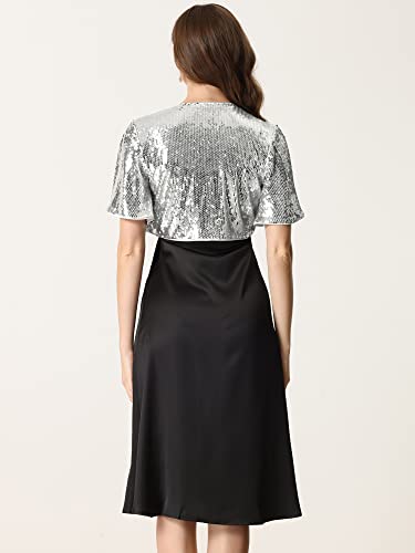 Image of Allegra K Sequin Bolero for Women's Sparkly Crop Glitter Formal Shrug for Evening Dresses