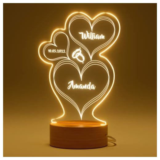 Bemaystar Lámpara Personalizada Corazón con Nombre y Fecha - Regalo de San Valentín, Aniversario, Regalo Original para Mujer y Hombre
