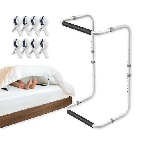 VEXEL Blanket Lifter for Feet Adjustable Blanket Support Bar for Foot of Bed Metal Foot Cradle for Neuropathy Surgery Recovery & Arthritis Relief Includes 8 Bed Sheet Clips & 2 Anti-Slip Mats