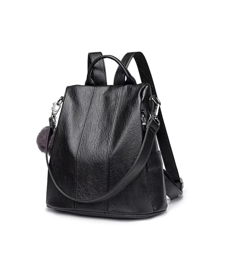 myfriday Mochila feminina vintage de couro sintético, mochila macia com bolso antirroubo conversível bolsa de ombro (preto)