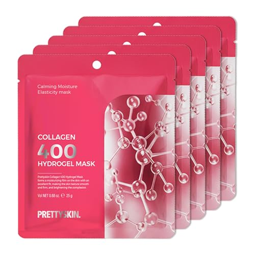 PRETTYSKIN 韓国製 ハイドロゲル スリーピングマスク 5枚入り ? 低分子コラーゲン400ダルトン+パンテノール配合|乾燥・疲れた肌のうるおい&ハリ感ケア用夜用マスク