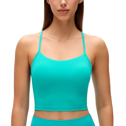 Image of CRZ YOGA Butterluxe Y Back Crop Tank Tops | Light Support, Removable Pads, Yoga, Extremely Soft, Scoop Neck, Spaghetti Straps, Longline Sports Bras for Women