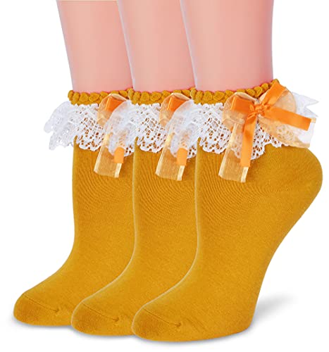 Image of Women Ruffle Socks, Double Layer Lace Butterfly Cute Frilly Girl Princess Cotton Ankle Socks